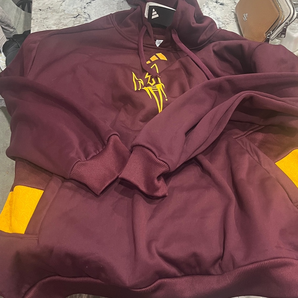 Adidas maroon Hoodie with Gold Details